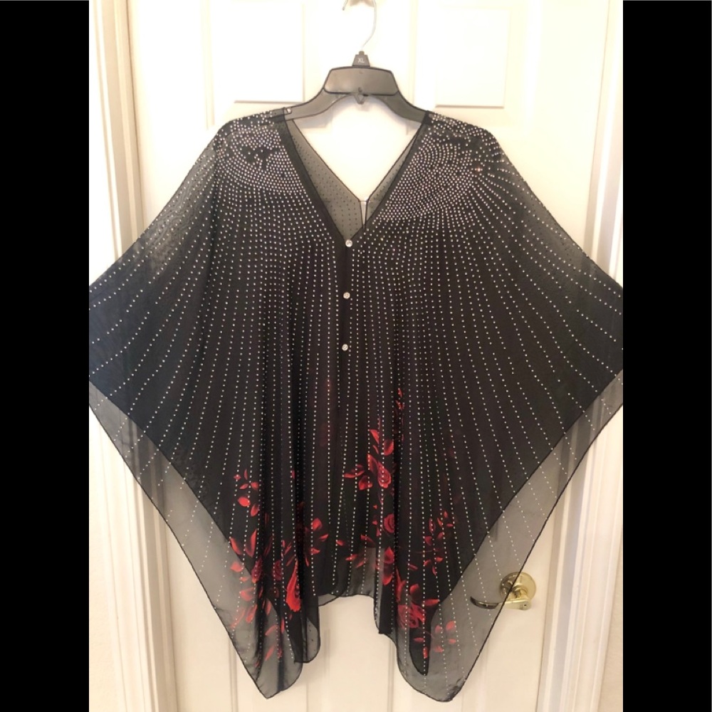 Red Floral Rhinestone Bling Poncho - Picture 3 of 3